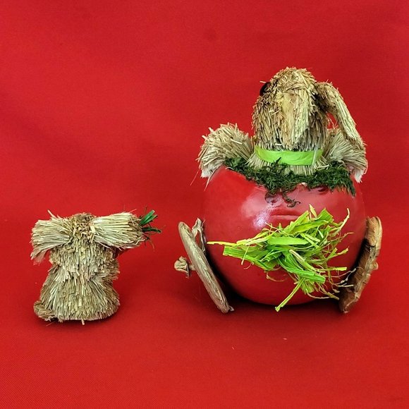 Sisal Rabbit Easter Bunny Riding Turnip Small Bubby Holding Carrot Spring Home D - Picture 7 of 11